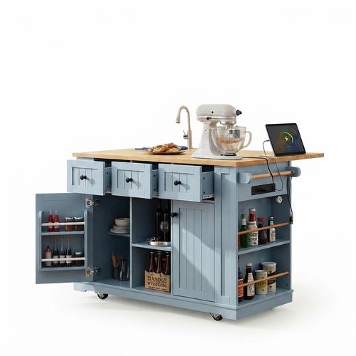 53-inch Rolling Kitchen Island with Drop Leaf
