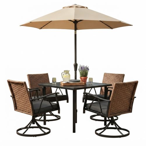 Five-Piece Patio Dining Set with Swivel Chairs