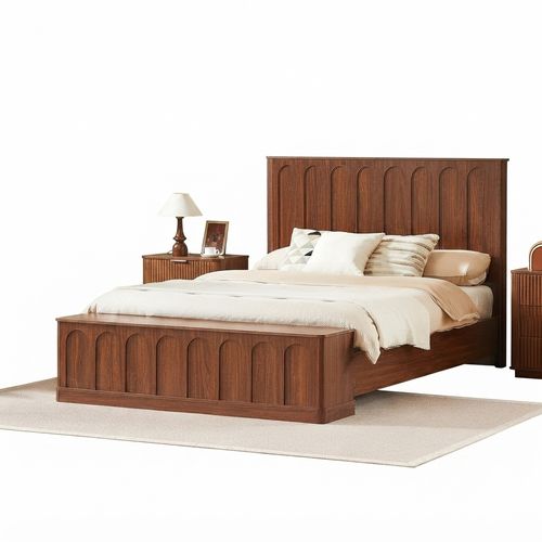 Arched Queen Bed Frame with Footboard Bench