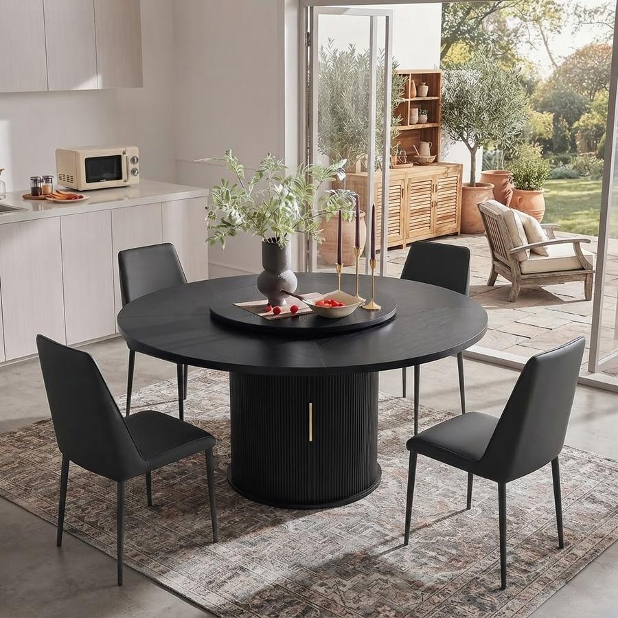 Round pedestal dining table set for a weeknight dinner